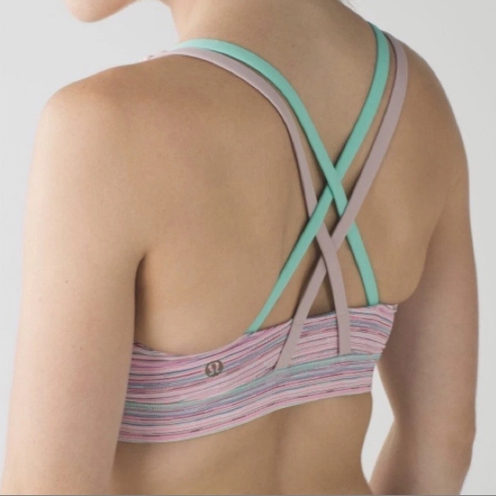 Lululemon Energy Bra Cyber Stripe Flash Light Menthol / Mink Berry Size 8 A034 - Picture 2 of 8